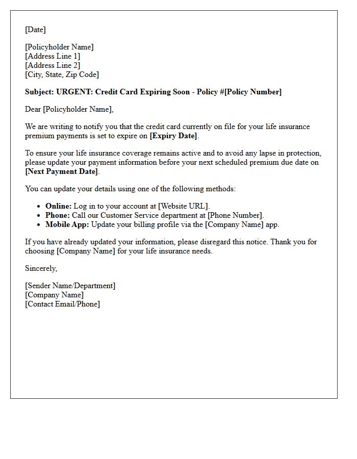 Life Insurance Policy Credit Card Expiration Warning Letter