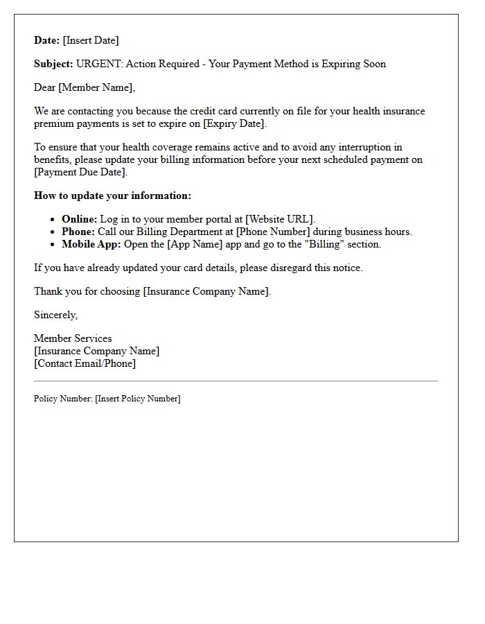 Health Insurance Billing Credit Card Expiration Warning Letter