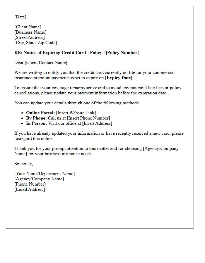 Commercial Insurance Account Credit Card Expiration Warning Letter