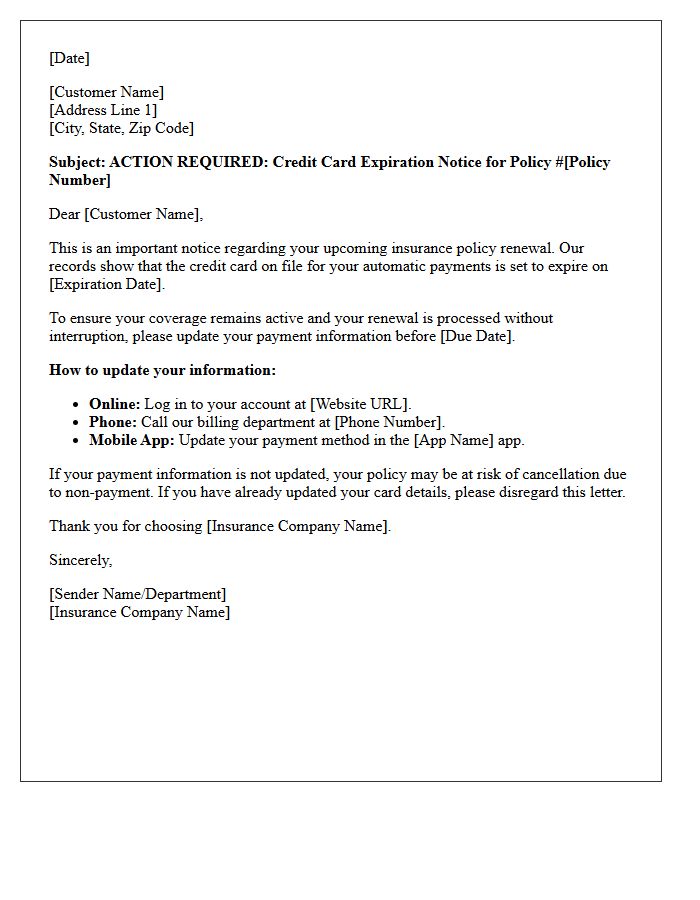 Insurance Policy Renewal Credit Card Expiration Warning Letter