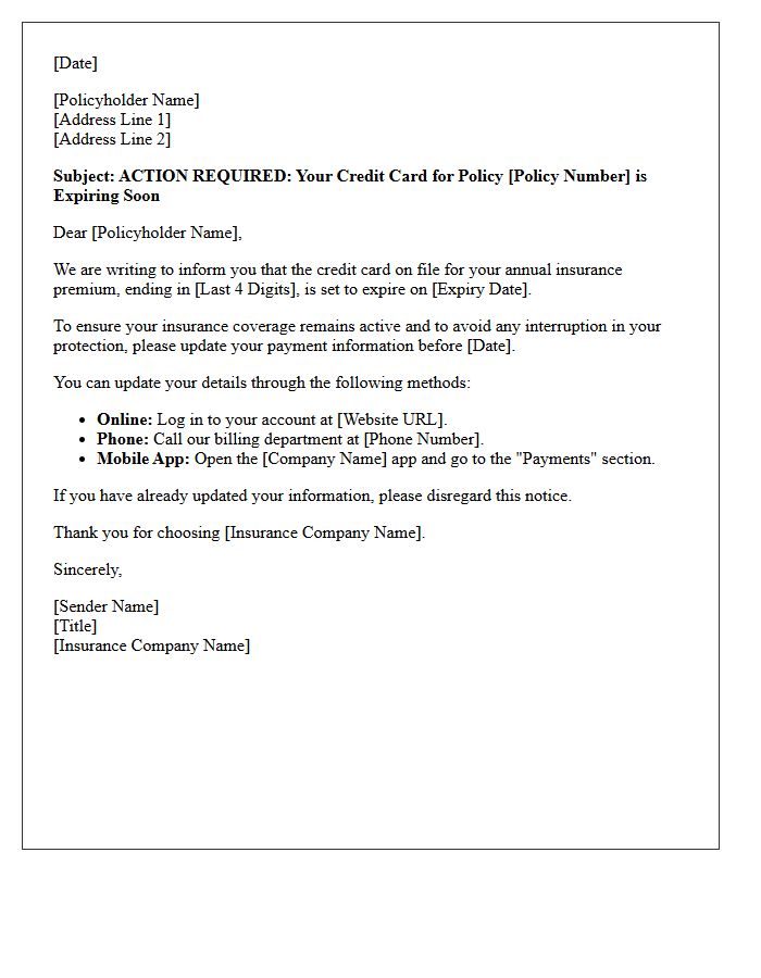Annual Insurance Coverage Credit Card Expiration Warning Letter