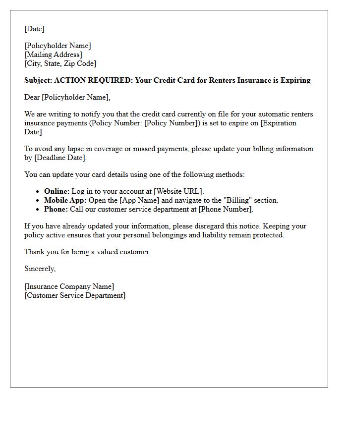 Renters Insurance Automatic Billing Credit Card Expiration Letter