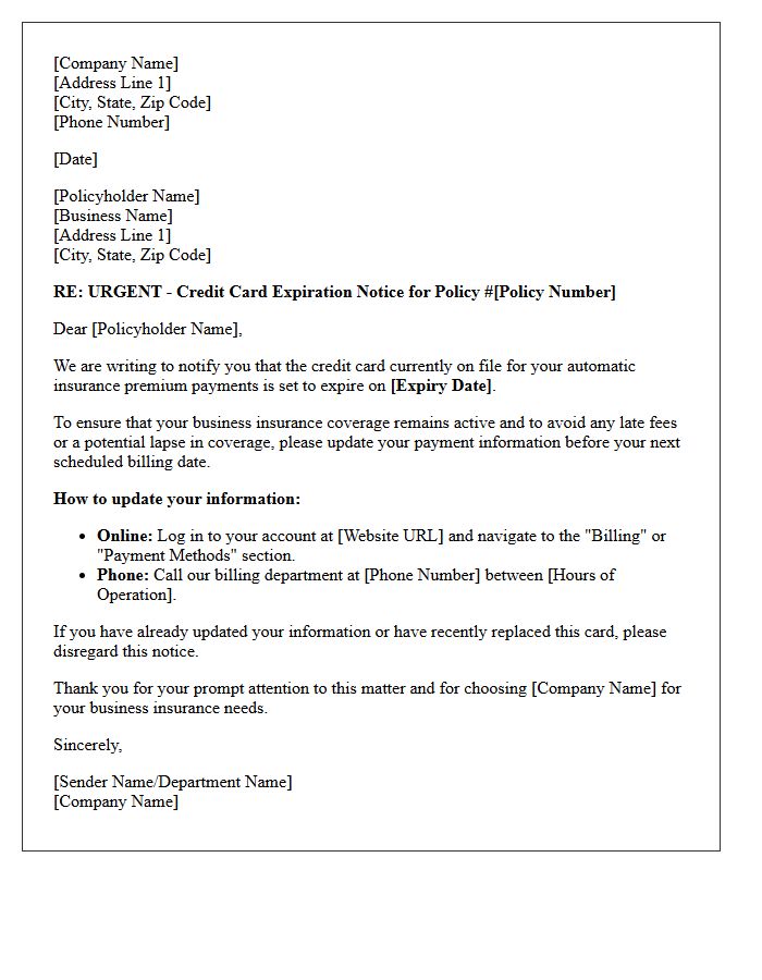 Business Insurance Auto-Pay Credit Card Expiration Warning Letter