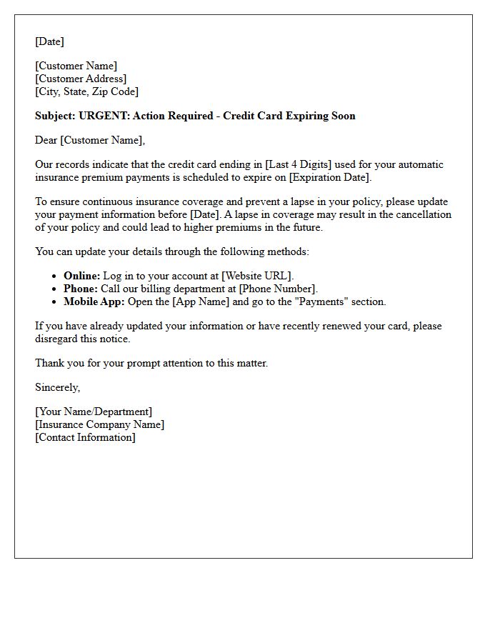 Continuous Insurance Coverage Credit Card Expiration Warning Letter