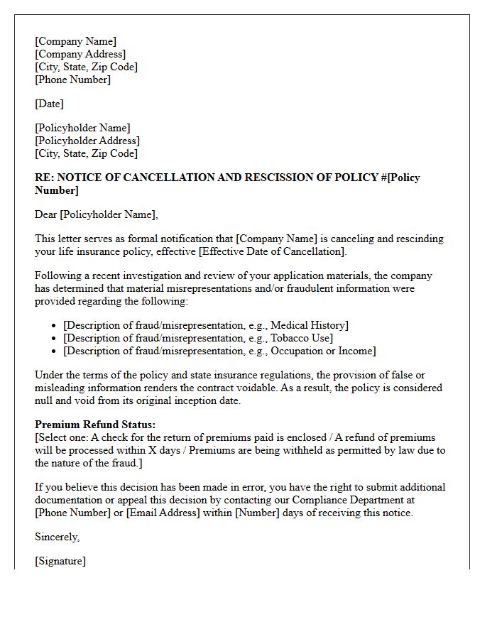 Life Insurance Application Fraud Notice Of Cancellation Letter