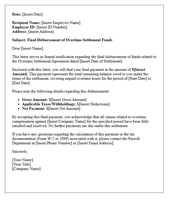 Final Disbursement Letter for Overtime Settlement Funds