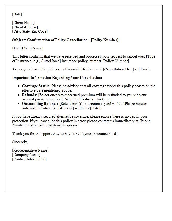 Letter of Confirmation for Client-Initiated Policy Cancellation