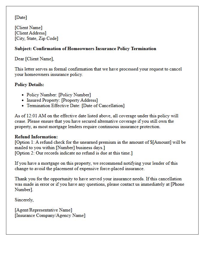 Letter Confirming Client-Initiated Homeowners Policy Termination