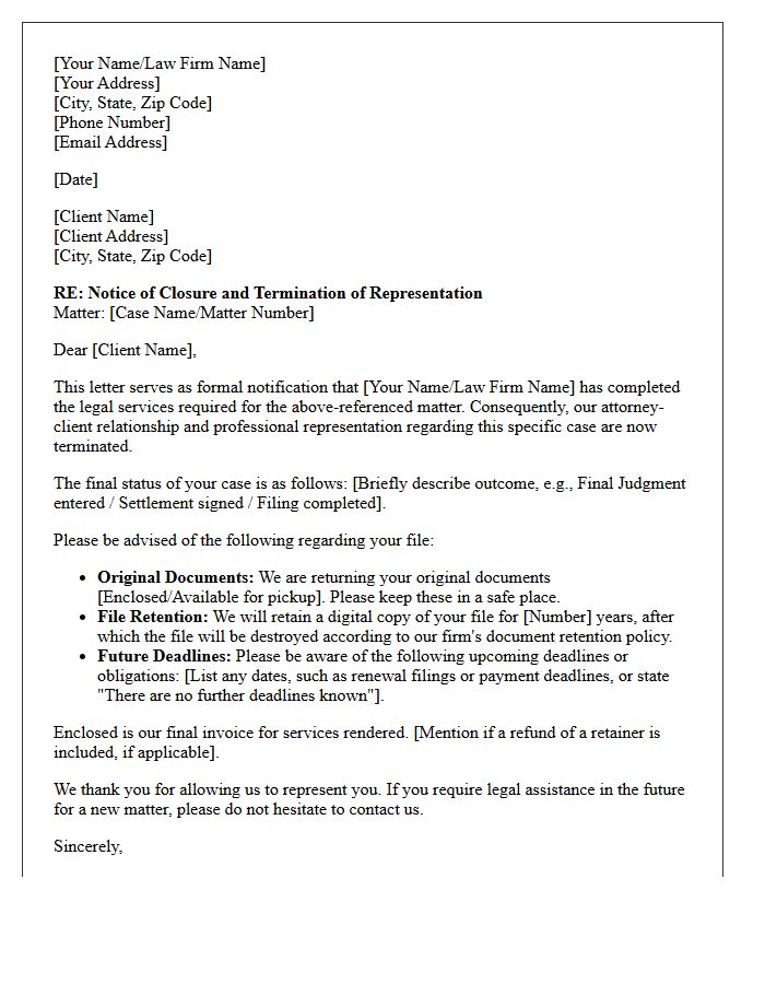 Closure and Representation Termination Letter