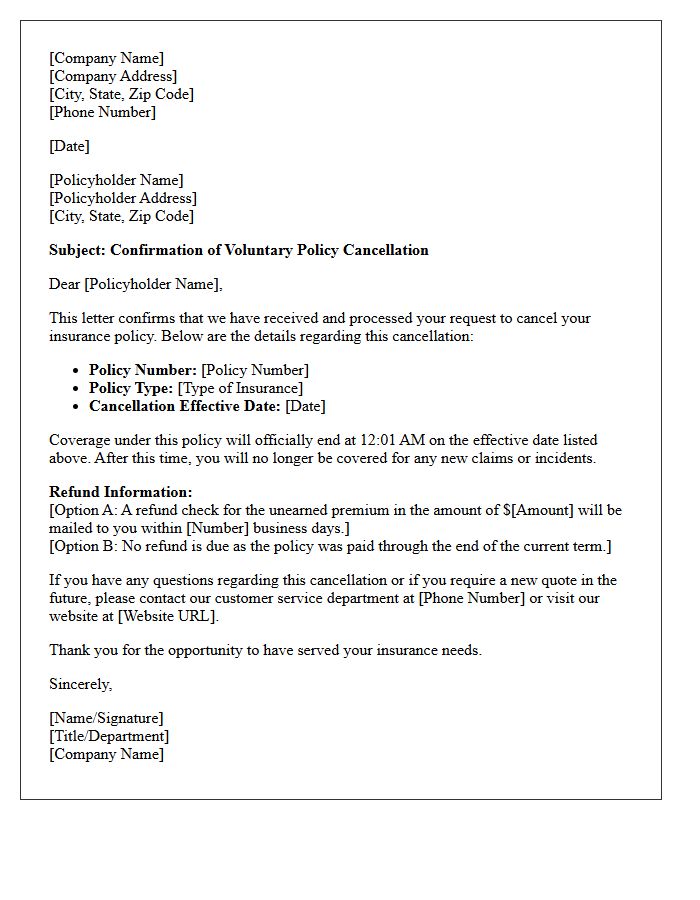 Standard Insurance Policy Voluntary Cancellation Confirmation Letter