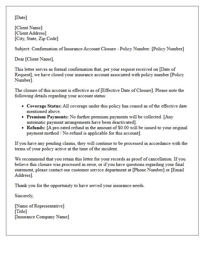 Letter Confirming Client-Initiated Insurance Account Closure