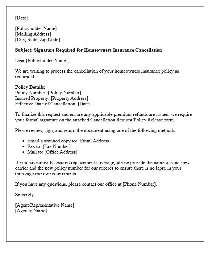 Homeowners Insurance Cancellation Signature Request Letter