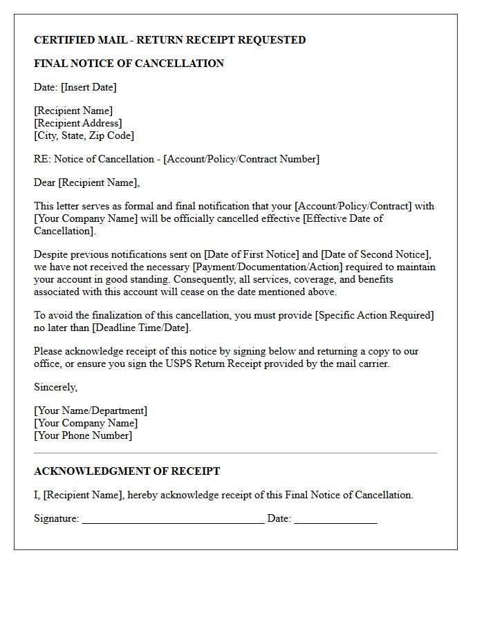 Final Notice Cancellation Signature Required Letter
