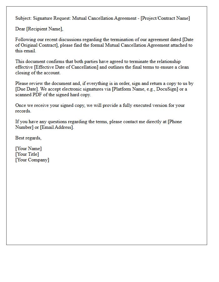 Mutual Cancellation Agreement Signature Request Letter