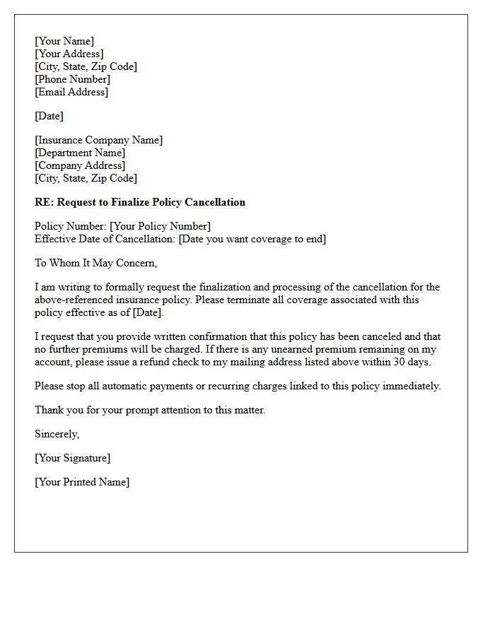 Insured Request To Finalize Policy Cancellation Letter