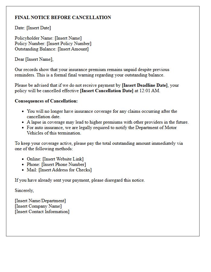 Outstanding Premium Final Warning Letter Before Cancellation