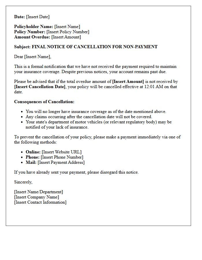Final Warning Letter For Non-Payment Policy Cancellation
