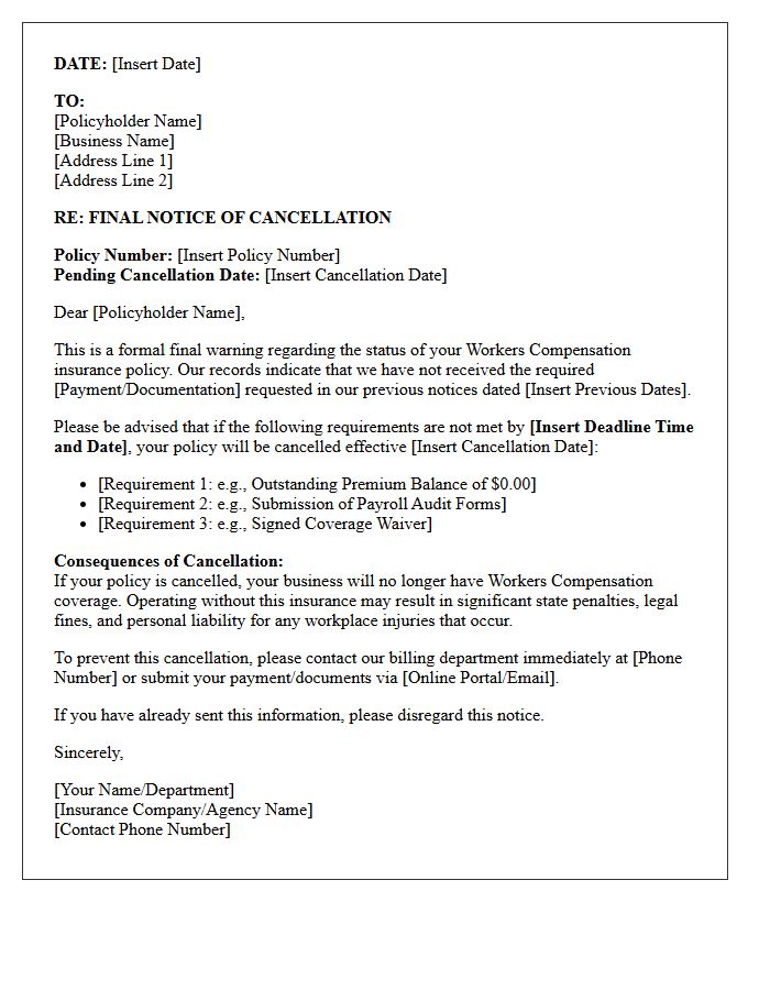 Workers Compensation Policy Cancellation Final Warning Letter