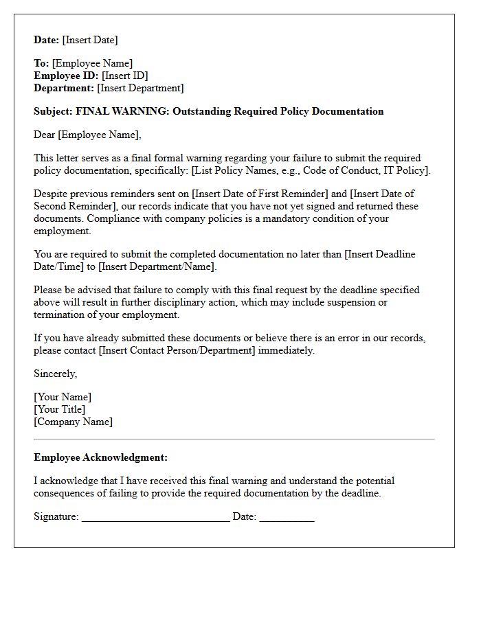 Final Warning Letter Pending Required Policy Documentation