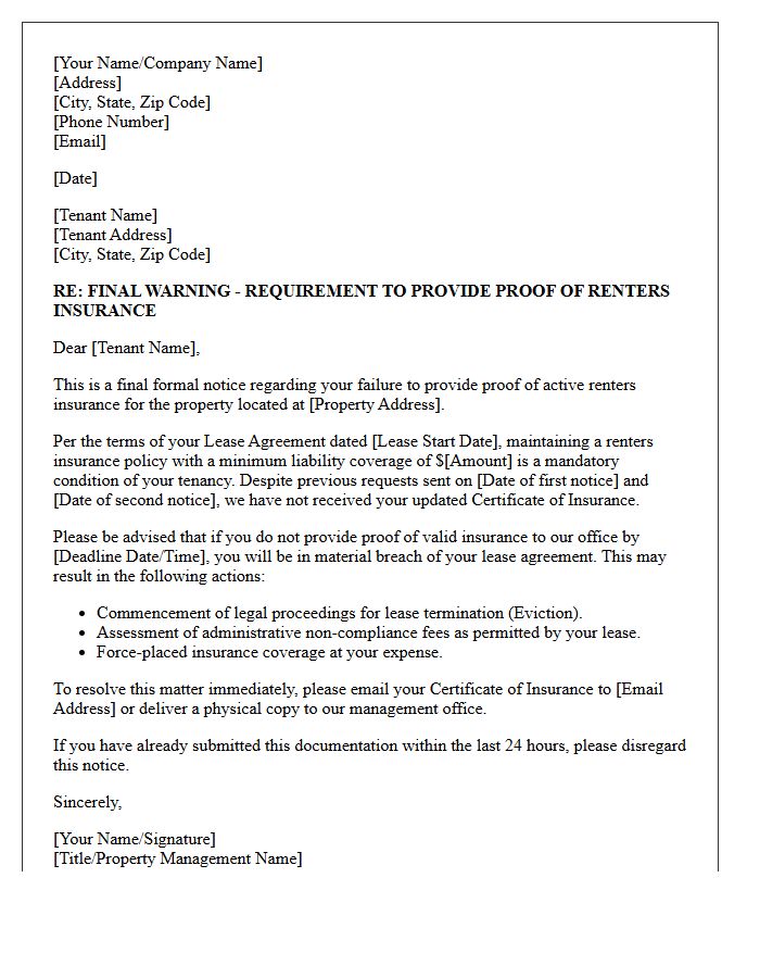Renters Insurance Final Warning Letter Before Cancellation