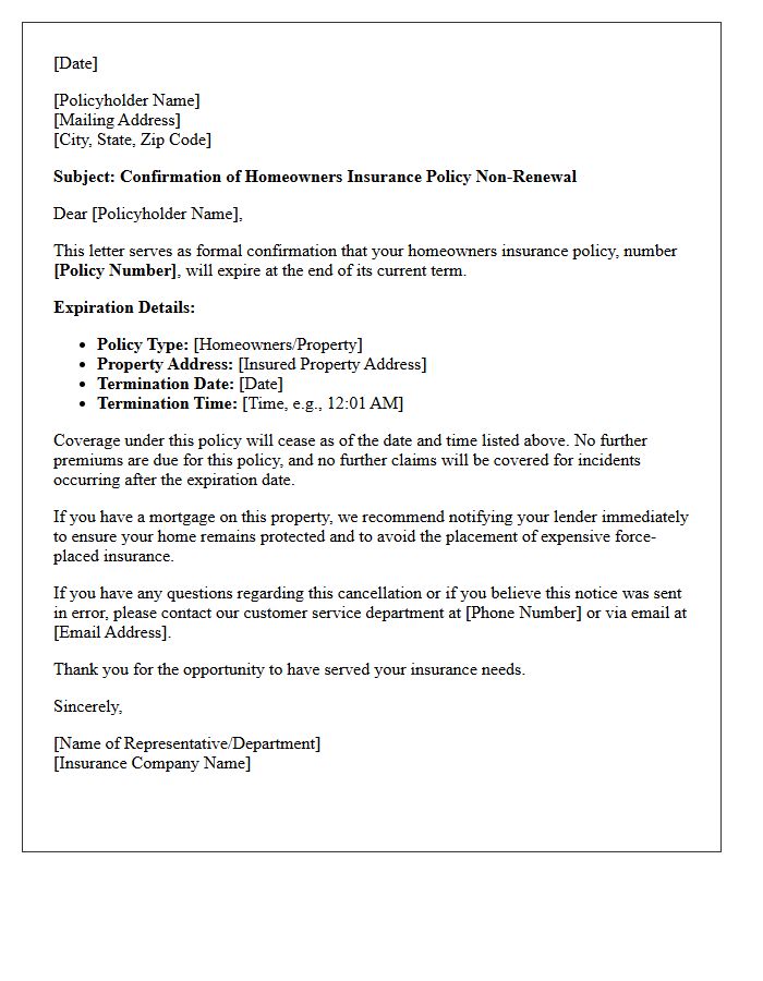 End of Term Homeowners Policy Cancellation Confirmation Letter