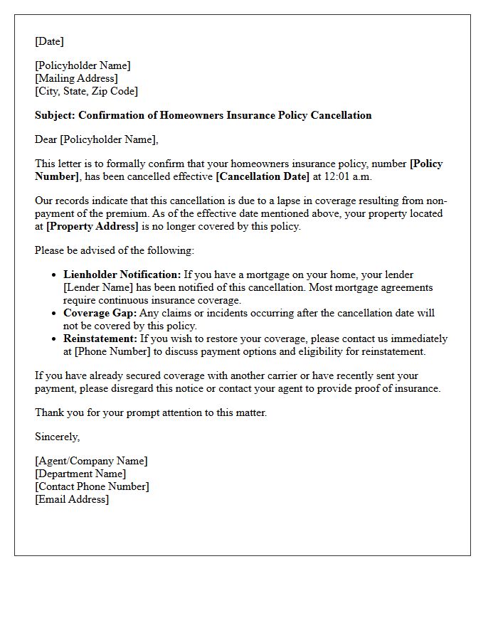 Lapsed Homeowners Policy Cancellation Confirmation Letter