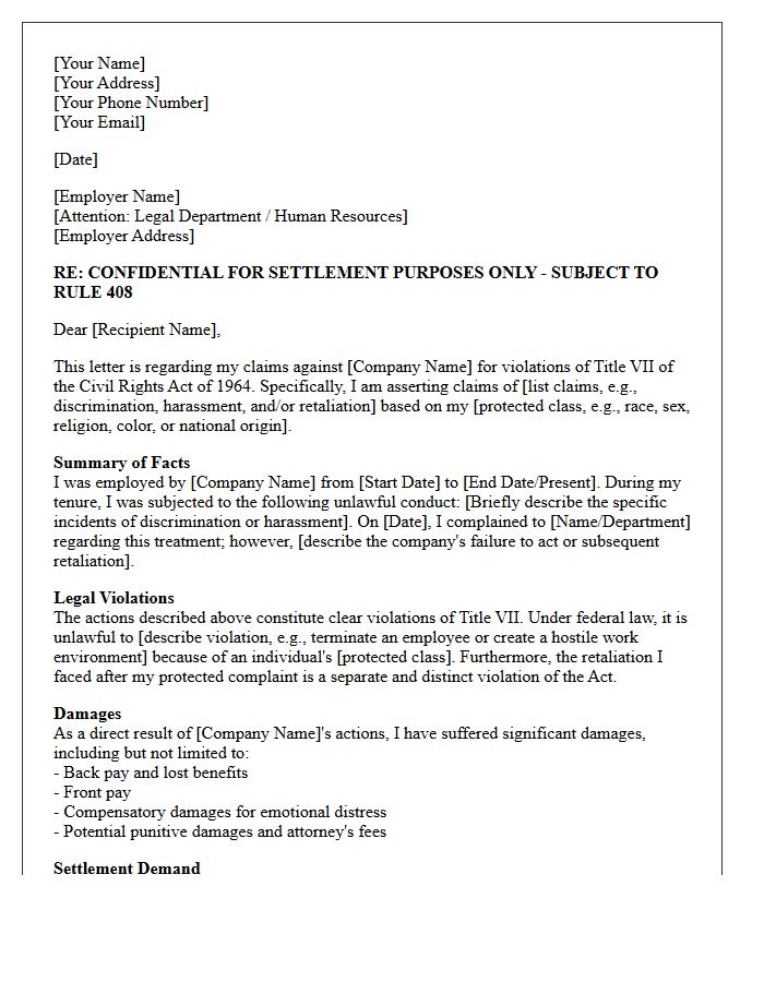 Pre-Litigation Title VII Workplace Discrimination Settlement Demand Letter