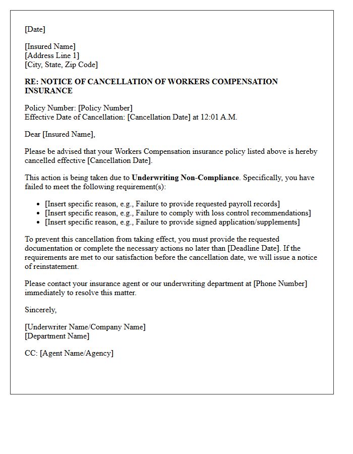 Underwriting Non-Compliance Workers Compensation Cancellation Letter