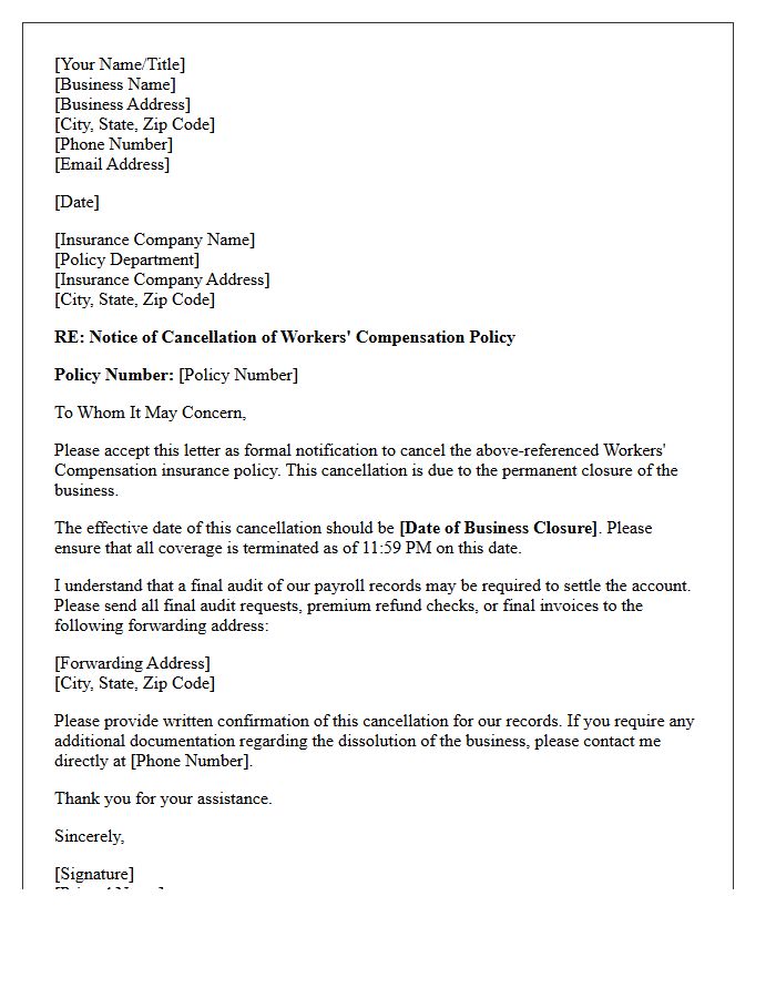 Business Closure Workers Compensation Cancellation Letter