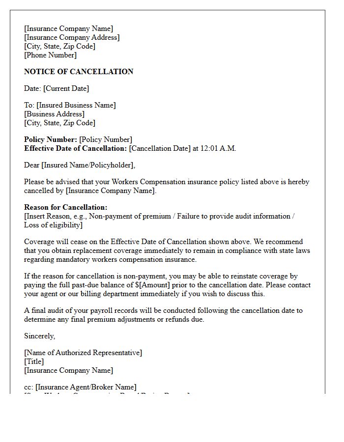 Carrier Initiated Workers Compensation Cancellation Letter