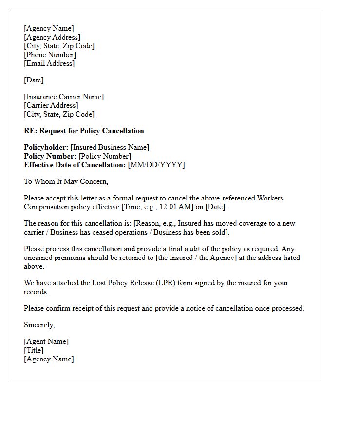 Agency Request for Workers Compensation Cancellation Letter
