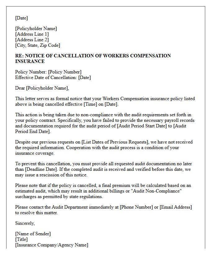 Audit Uncooperative Workers Compensation Cancellation Letter