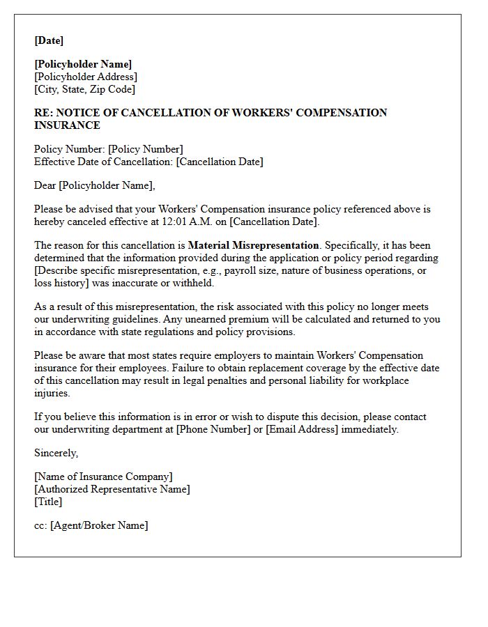 Material Misrepresentation Workers Compensation Cancellation Letter