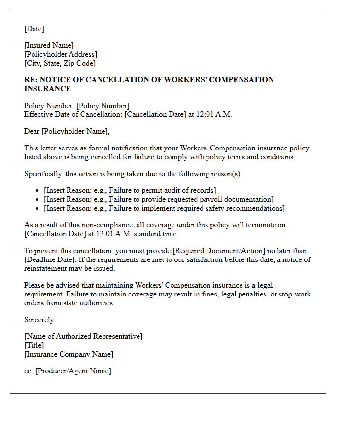 Failure to Comply Workers Compensation Cancellation Letter