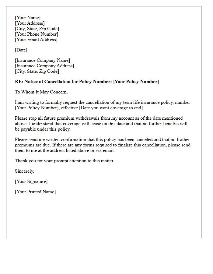 Term Life Insurance Cancellation Request Letter