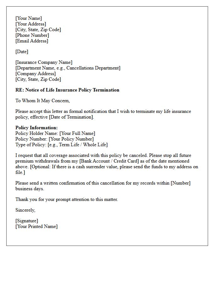 Life Insurance Contract Termination Letter