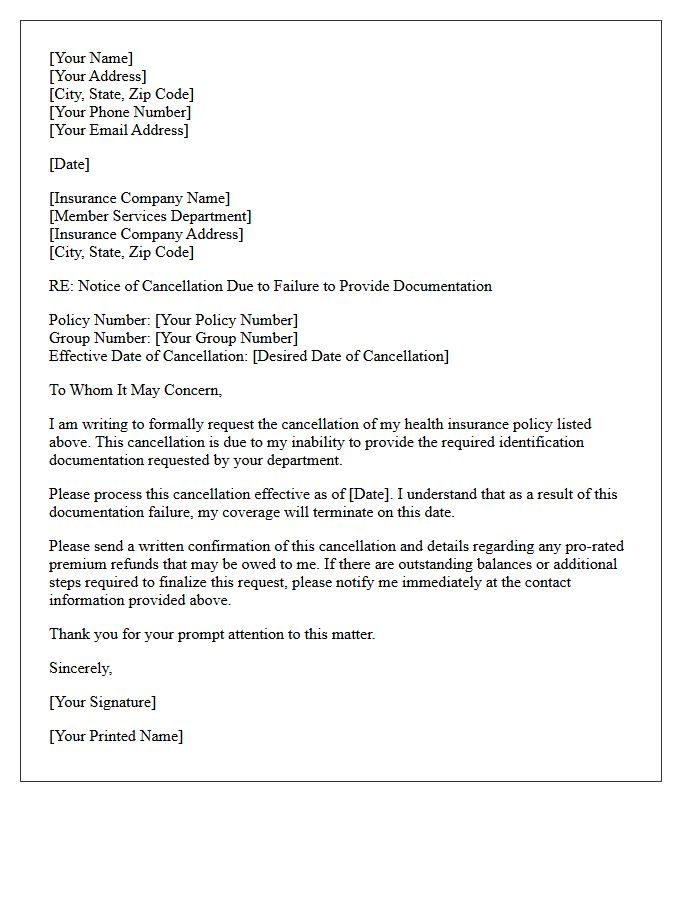 Health Insurance Failure To Provide Identification Documentation Cancellation Letter
