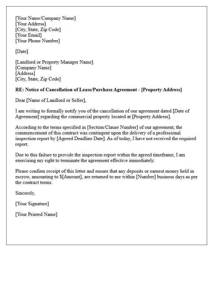 Commercial Property Failure To Provide Inspection Report Cancellation Letter