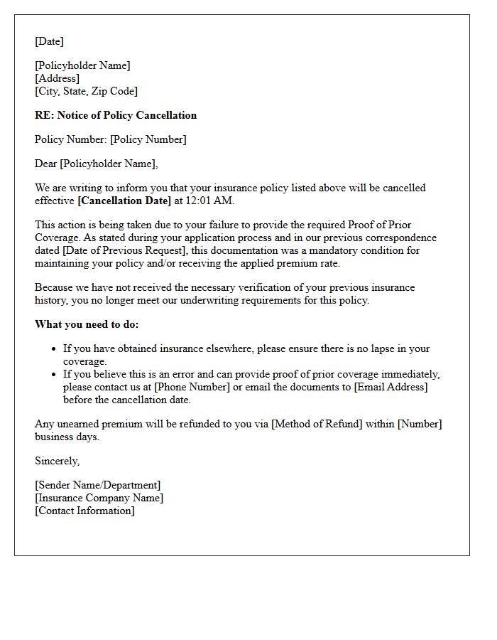 Failure To Provide Proof Of Prior Coverage Cancellation Letter
