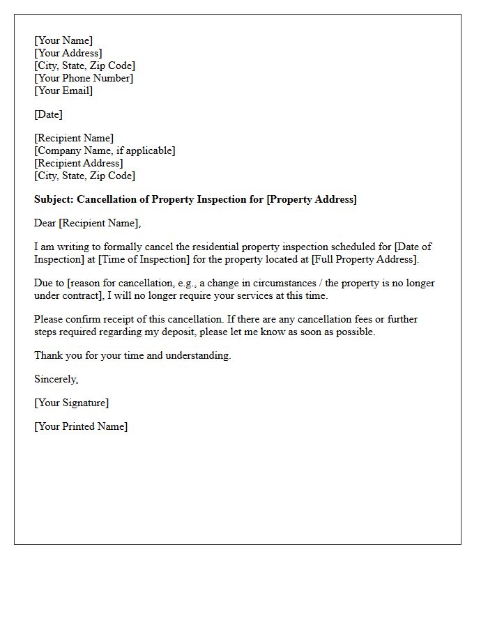 Residential Property Inspection Cancellation Letter