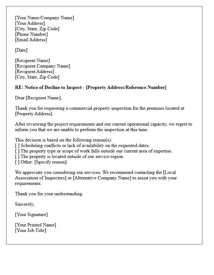 Commercial Property Inspection Decline Letter