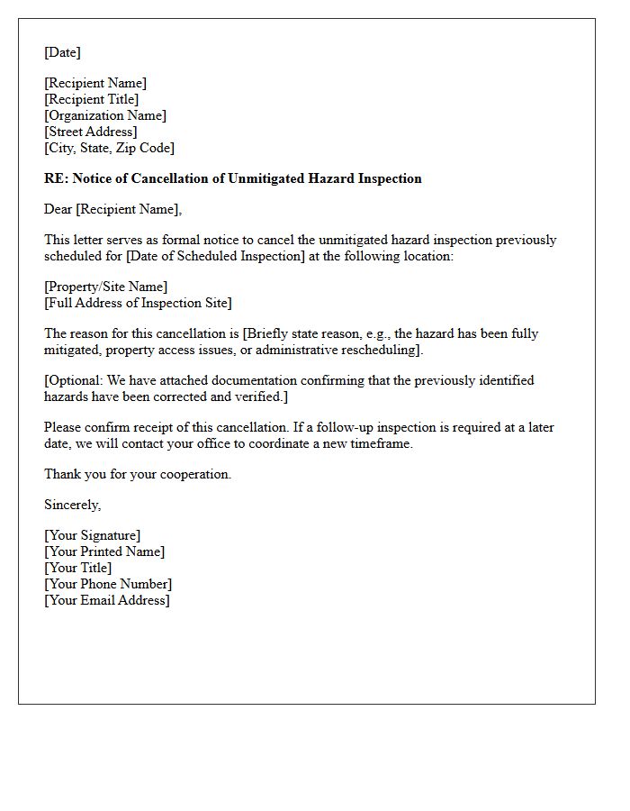 Unmitigated Hazard Inspection Cancellation Letter