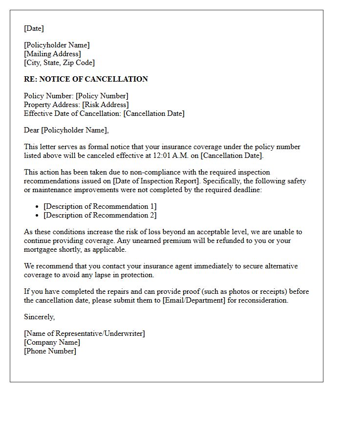 Non-Compliance With Inspection Recommendations Cancellation Letter