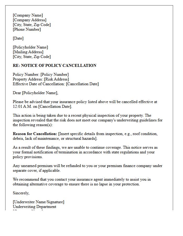 Underwriting Guidelines Failure Inspection Cancellation Letter