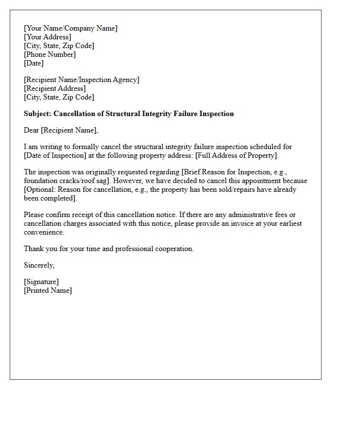 Structural Integrity Failure Inspection Cancellation Letter