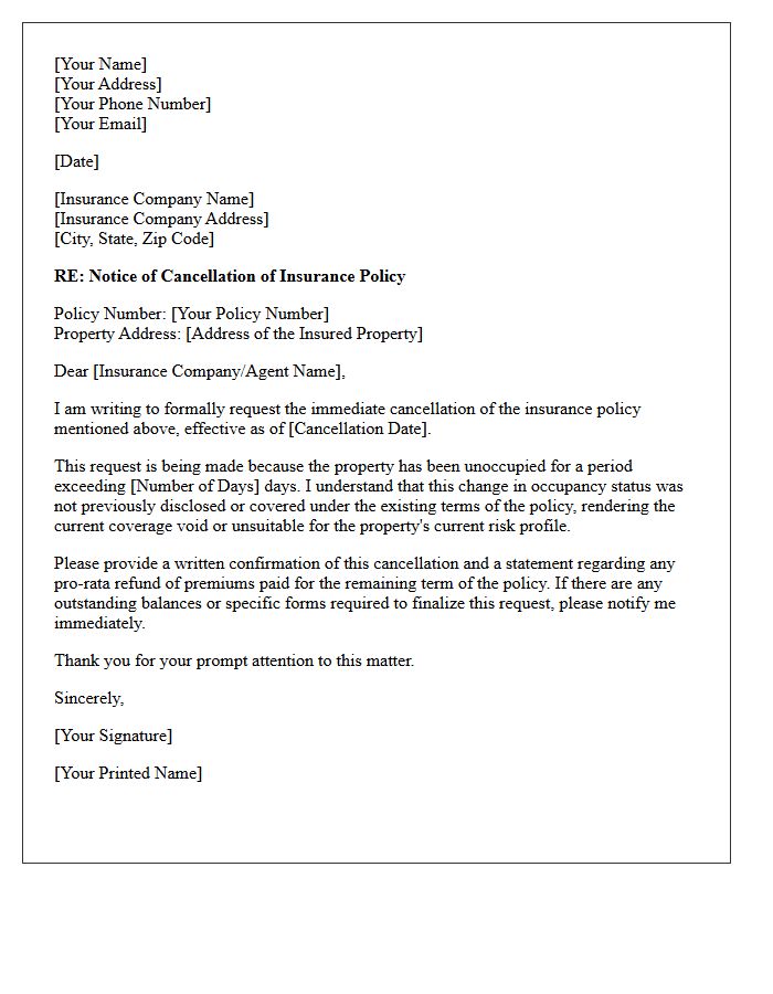 Undisclosed Unoccupied Property Cancellation Letter