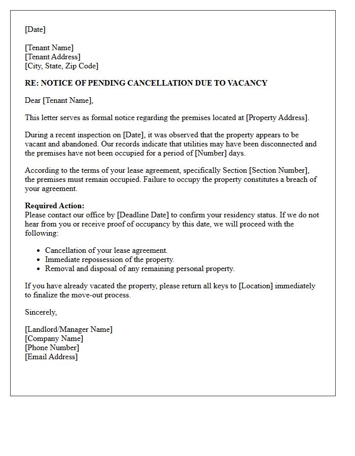 Pending Cancellation For Vacant Premises Warning Letter