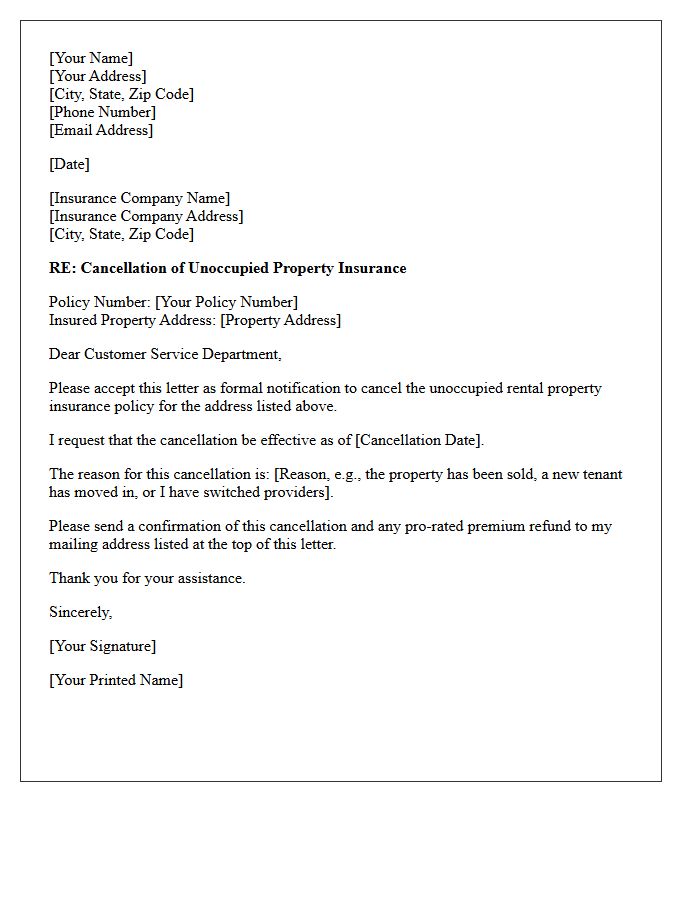 Unoccupied Rental Property Insurance Cancellation Letter