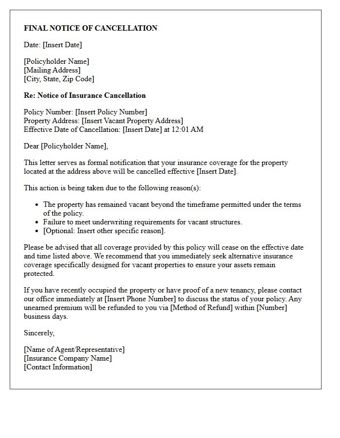 Final Notice Of Cancellation For Vacant Property Letter