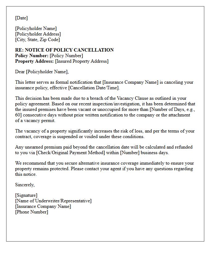 Vacancy Clause Breach Policy Cancellation Letter